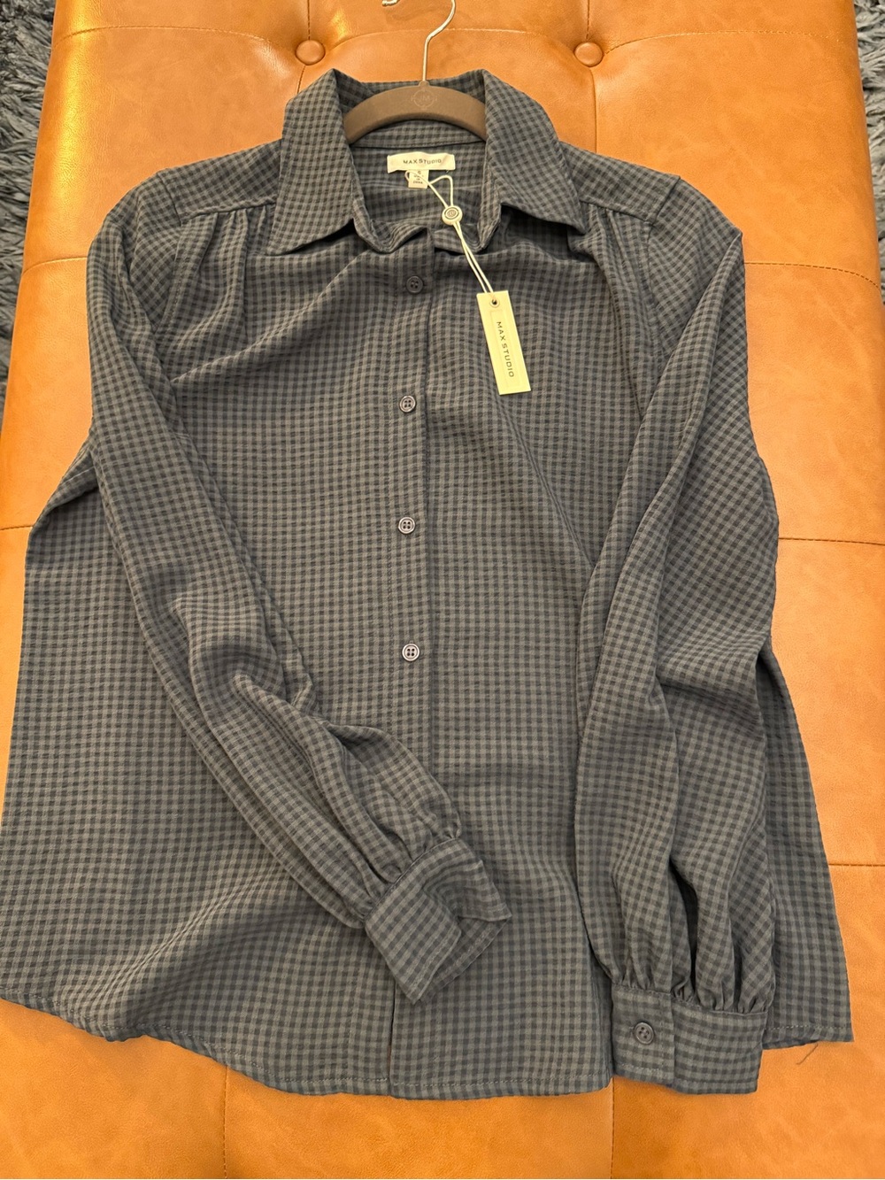 Max Studio Charcoal Houndstooth Button-Front Blouse